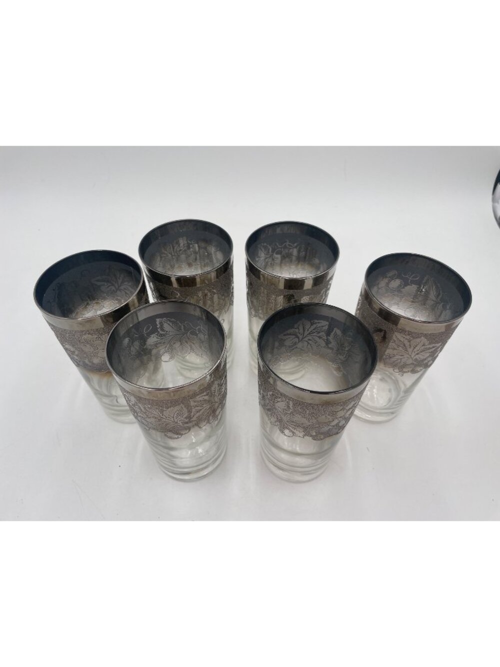Dorothy Thorpe Style Highball Glasses Silver Fade Raised Design Set of 6